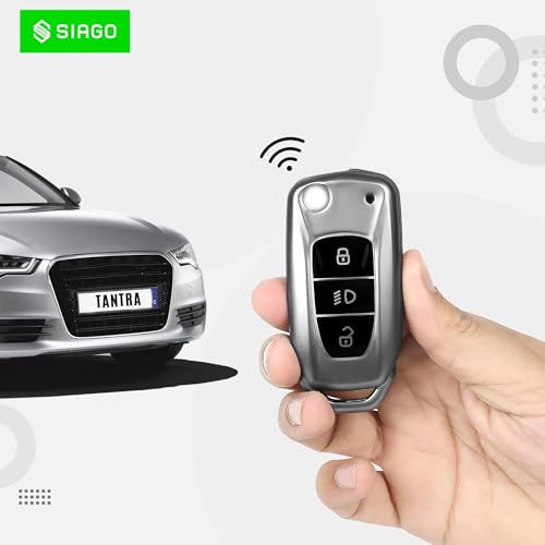 Image of SIAGO TPU Key Cover Compatible with Tata Nexon | Altroz | Tiago | Punch | Harrier | Safari | Tigor 3 Button Flip Key Cover (Grey Pack of 2)