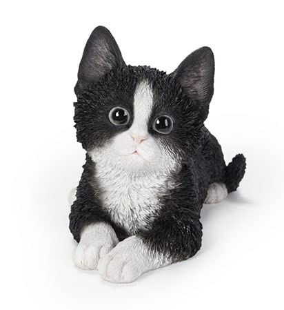 Figurine chat couché bicolore Pacific Giftware 22 cm statuette chat noir et blanc
