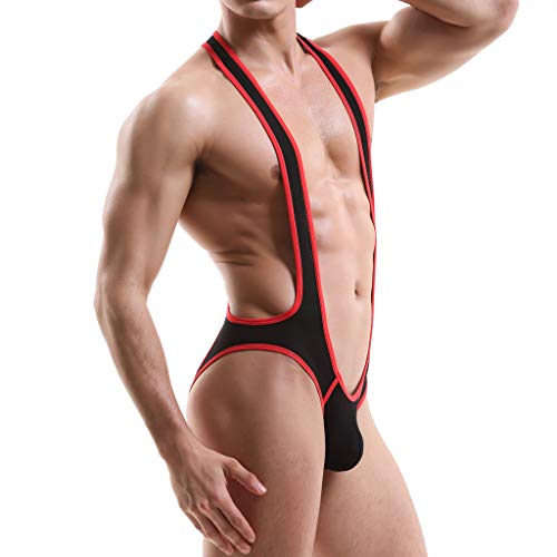 QIBOOG Men Jockstrap Wrestling Singlet Leotard Underwear Suspenders Singlet Bodysuit Mesh See Through One-Piece Jumpsuit(Dark Blue,S)