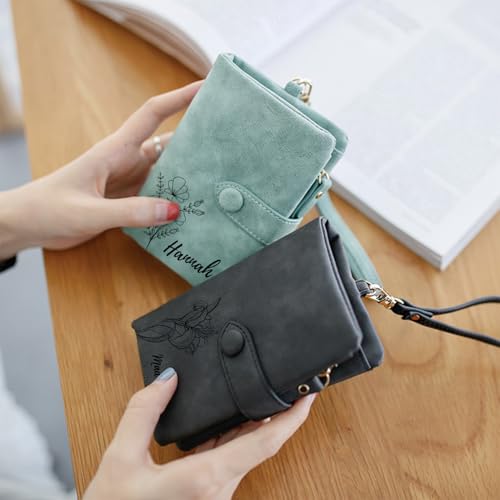 Customized small leather wallet, Customized name and flower, Coin Purse Card Holder for Women Teen Girls Customized Gifts for Birthday Christmas Thanksgiving Anniversary Mothers Day. (Pink)4