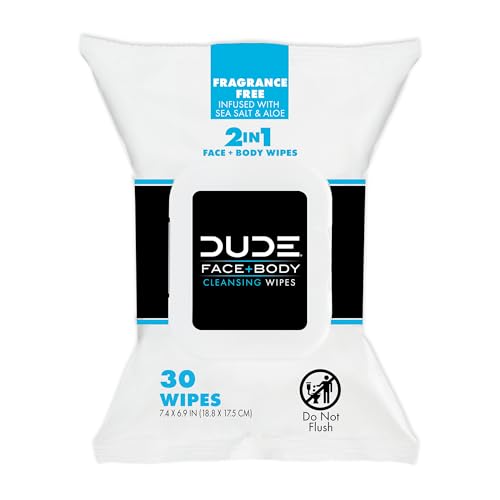 DUDE Wipes - Face and Body Wipes - 3 Pack, 90 Wipes - Unscented Wipes with Sea Salt & Aloe - 2-in-1 Body & Face Wipes - Alcohol Free and Hypoallergenic Cleansing Wipes - Image 3