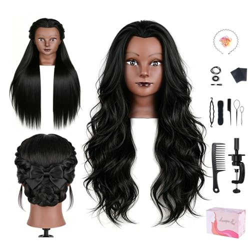 80% Human Hair Mannequin Head,TopDirect 26''Black Hairdresser Cosmetology Doll Head Styling,Mannequin Manikin Heads Hairs Braiding DIY Styling with Clamp Holder and Tools Set