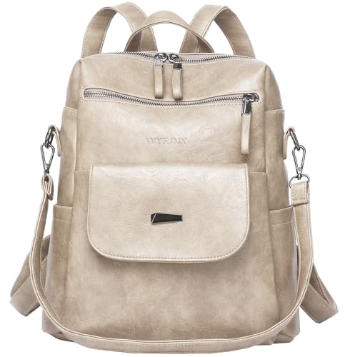 Image of WYFJNX PU Leather Backpack Purse for Women Fashion Multipurpose Design Handbag Ladies Shoulder Bags Travel Backpack Beige