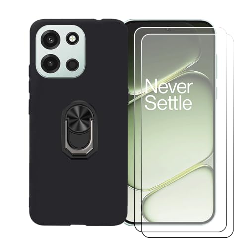 GYDQQKJ Funda para OnePlus Turbo 6 5G (6.78') + [2X Protector de Pantalla Protectora Vidrio Cristal Film Templado], Negro Suave TPU Silicona Cover Carcasa Caso Case (Negro Anillo Soporte)