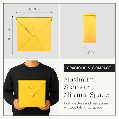Image of NACH Mailboxes for Outside Wall Mount, 10 x 10 x 4 inch, Yellow Mail Boxes for House Outside, Waterproof Mailboxes for Outside - Chicago Style Mail Box