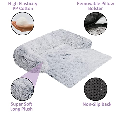 Drippy Pets Calming Dog Beds For Medium Dogs, Plush Dog Mat With Fluffy Neck Bolster, Protects Furniture With Removable And Washable Cover For Xl Large Medium Small Dogs And Cats (Ombré Gray - Medium) #TOP1