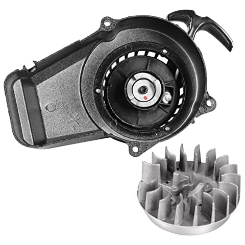 JXMOTO Alloy Pull Recoil Starter with Flywheel for 2 stroke 47cc 49cc Engine Pocket Dirt Bike Mini ATV Quad Wheeler, Black Cover