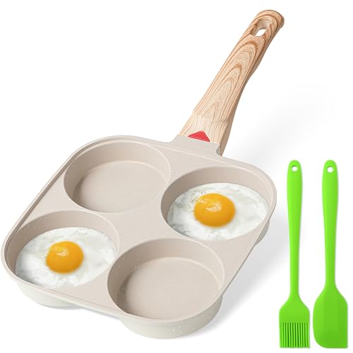Image of MyLifeUNIT Egg Frying Pan, 4-Cup Egg Pan Nonstick, Fried Egg Pan Skillet for Breakfast, Pancake, Hamburger, Sandwiches, Suitable for Gas Stove & Induction Cookware(White)