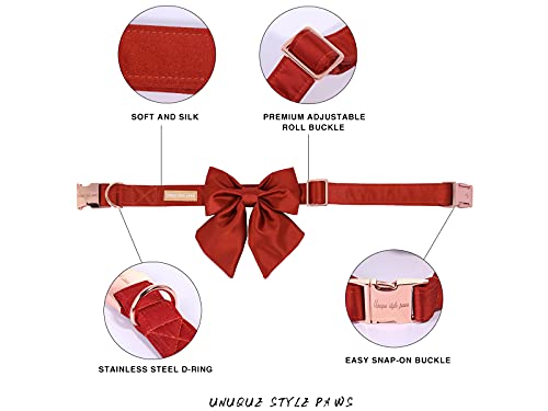 Unique style paws Hundehalsband aus Seide, einstellbar, langlebig, mit Schleife, Hochzeitsfliege, Halsband für sehr kleine Welpen und Katzen, Größe XS, Mandarine