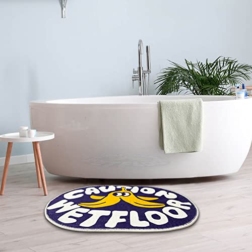 Fomaile Bathroom Rug, Cartoon Bath Mat The Caution Wetfloor Bath Rug, Cute Oval Bath Mat, Interesting Bath Mat, Plush Absorbent Non-Slip Foot Mat, Washable, 23.6”X35.4” #TOP2