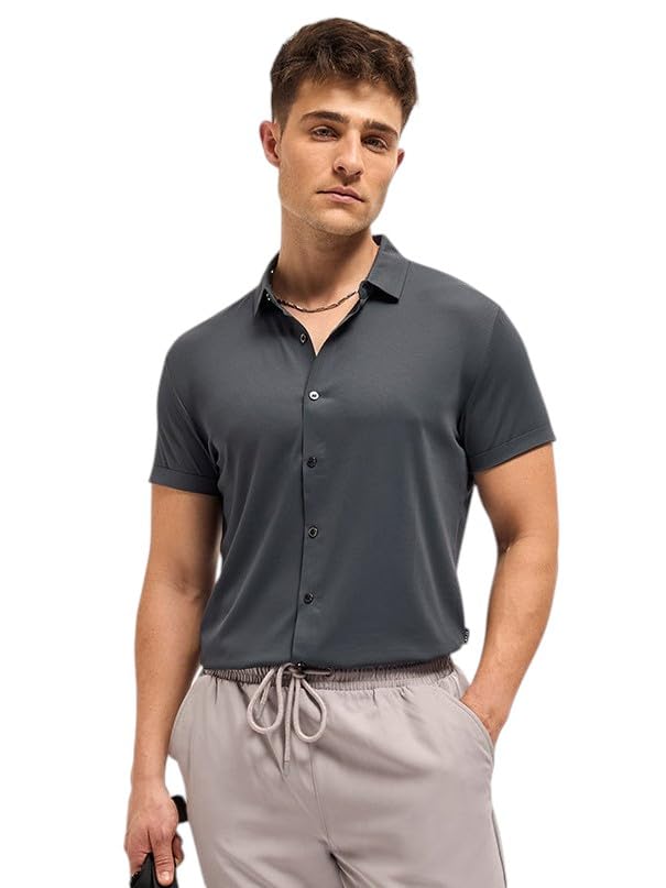 Image of THE BEAR HOUSE Men's Solid Slim Fit Water Repellent Performance Shirt