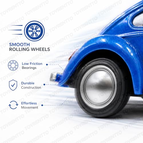 Image of 1:36 Scale 1967 Classic VW Beetle Die-Cast Pull Back Toy Car with Openable Doors, Metal Body Collectible Model for Kids & Adults, Blue