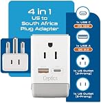 Ceptics South Africa Adaptateur de prise d'alimentation Voyage QC 3.0 & PD, Double sécurité USB & USB-C - 2 USA Socket Compact & Puissant - Utilisation en Afrique du Sud Botswana - Type M AP-10L - Chargement rapide