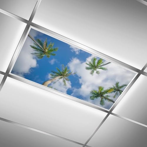 Image of Fluorescent Light Cover for Classroom - 2 Pcs Coconut Tree Magnetic Fluorescent Light Covers, Ceiling Light Covers Shade Panel Coverings for Office Classroom Home Drop Ceiling, 4 x 2 Feet