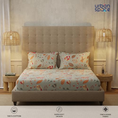 Image of Urban Space Serene 200 TC 100% Cotton Floral Bedsheet For Single Bed With 1 Pillow Cover, Single Bedsheet (Florence Grey, Size 58 X 90 Inches), Small Single