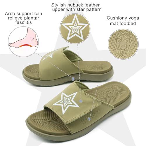 Image of KuaiLu Mens Atheletic Slides Wide Adjustable Arch Support Sport Sandals | Soft Cushioned Open Toe Summer Slippers for Plantar Fasciitis Slip On House Shoes Indoor Outdoor