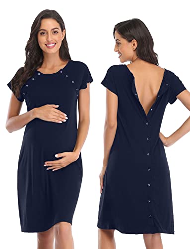 Image of Soanhoo Women's Maternity 3 in 1 Delivery Labor Nursing Nightgown Hospital Gown Sleepwear for Breastfeeding
