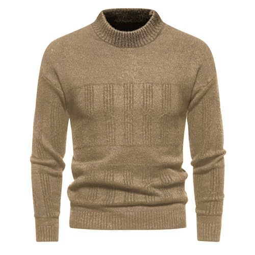 Generic Mens Crewneck Pullover Sweater Long Sleeve Outdoor Knitted Wool Sweater Tops Mens Crewneck Pullover Sweater (Khaki, XXL), XX-Large