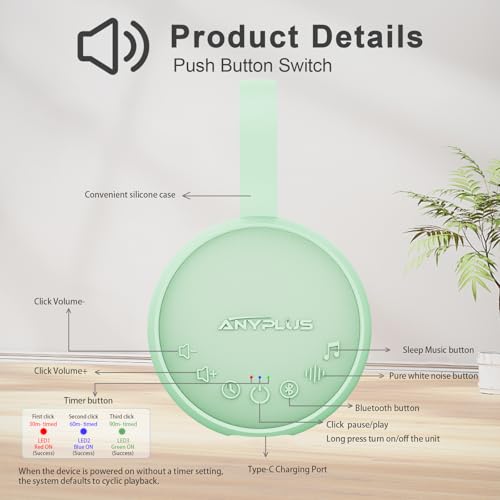Image of White Noise Sound Machine for Sleeping Adults & Baby, Portable Noise Machine with 24 Soothing Sounds, Bluetooth 5.1, Battery Powered, 3 Timer Settings, Memory Function for Home, Office, Travel (Green)