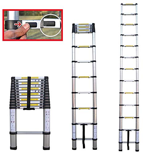Bowoshen Telescoping Extendable Ladder 12.5Ft 12 Steps 330Lb Max Load Capacity En131 Certificated Heavy Duty Step Extension Aluminium Ladder thumb #2
