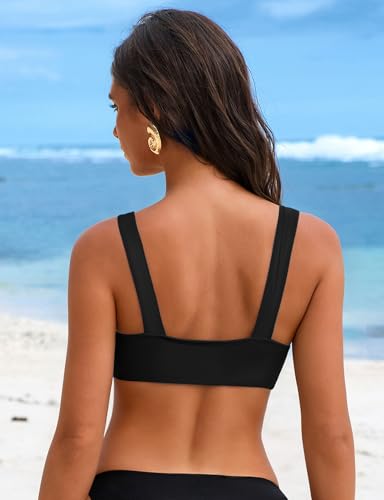 Women' s V Neck Knot Front Push Up Bikini Tops Cut Out Adjustable Bathing Suit Top Beach Swimsuit Top Only4