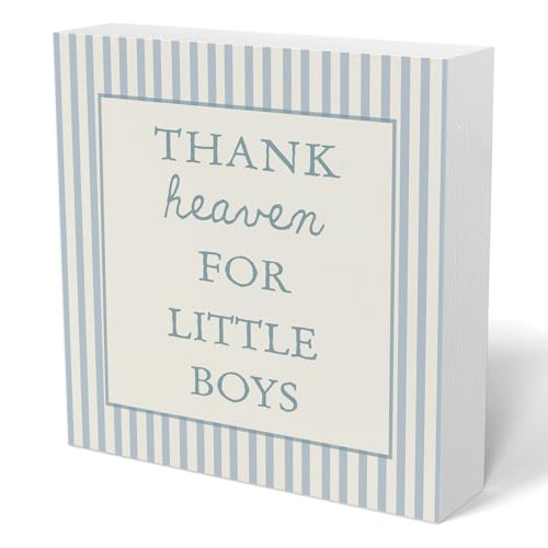 YZSLA Boys Nursery Wooden Sign Decor,Thank Heaven for Little Boys Decorations Wood Block Signs,Blue It's A Boy Sign,Newborn Gifts ,Baby Shower Decorations Gift for Toddler Little Boy Room Playroom Desk Shelf 5x5