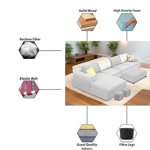 Image of Koza LHS 8 Seater L Shape Sofa Set with Center Table for Living Room (Grey Fabric) Premium Fabric Sofa