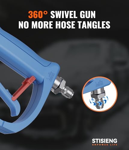 Image of Short Pressure Washer Gun with 360 Swivel, High Pressure Stubby Power Washer Gun Kit with 5 Nozzle Tips, M22-14mm & 15mm Adapters, 3 /8 inch QC for Car Wash Detailing & Cleaning (Blue)