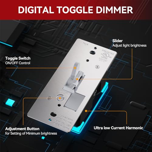 Image of AIDA Toggle Slide Dimmer Switch for Dimmable LED Light /CFL /Incandescent 600 Watt max, Single-Pole or 3-Way, Rocker On /Off Wall Switch with Dimmer Slider, Wall Plate NOT Included, UL, White, 4 Pack