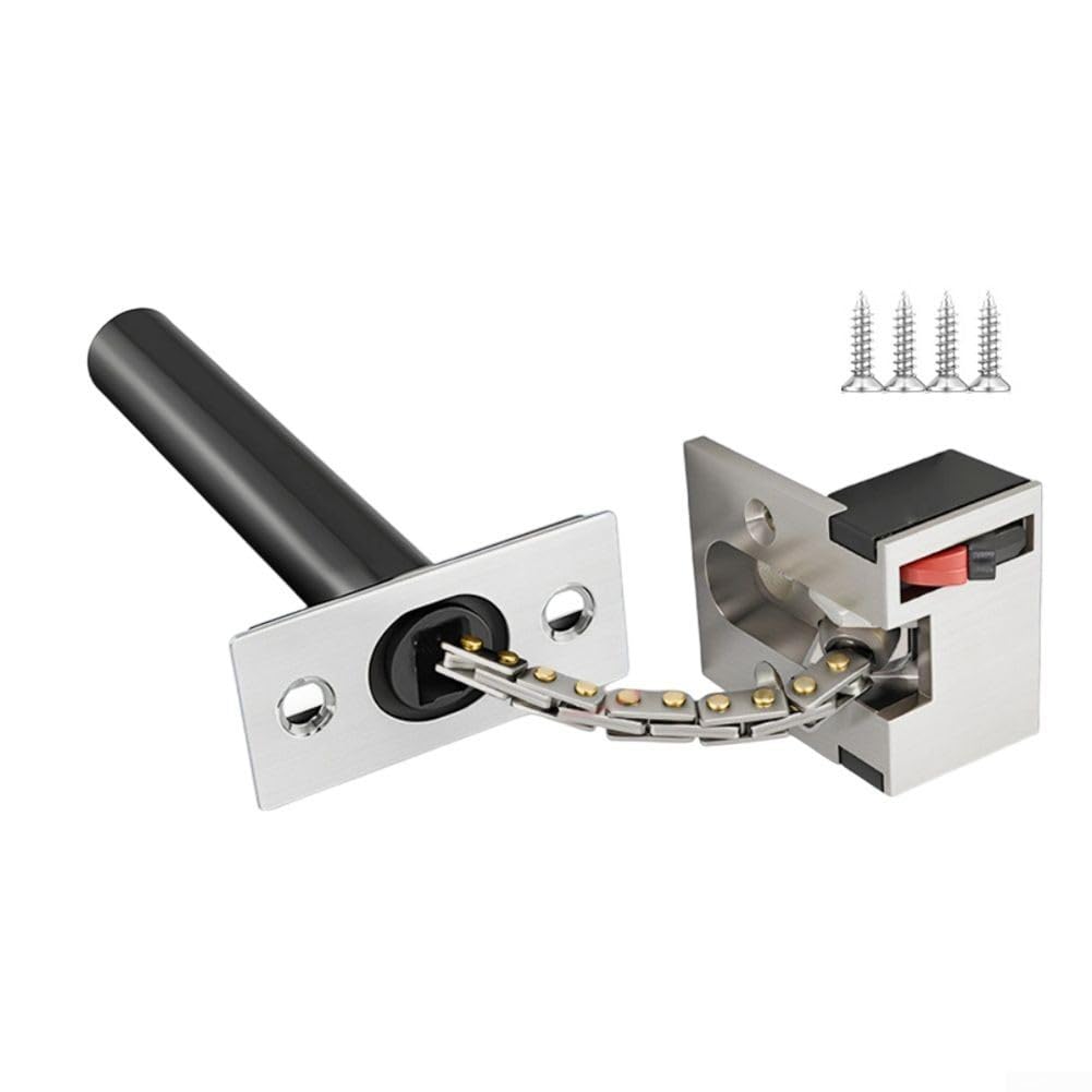 Duty Safety Door Chain Lock, Concealed Anti-Theft Door Chain Lock Retractable with Spring Button and Screws Low Noise Security Latch Bolt for Home Safe, Hotel, Apartment(silver)