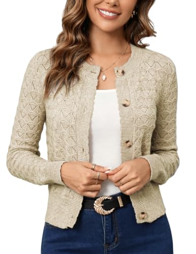 Image of Women's Long Sleeve Cropped Knitted Sweater Cardigan Button Down Open Front Knitted Shrug Sweaters