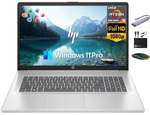 HP 17 Laptop Business, 17.3" FHD IPS Display, 32GB RAM, 1.5TB Storage (1TB SSD + 500GB Ext Drive), 6-Core AMD Ryzen 5 Processor, Lifetime Microsoft Office, Long Battery, MarxsolAccessory, Win 11 ...