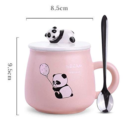 Image of BonZeal Ceramic Panda Mug with Lid & Spoon | Pink Coffee & Tea Cup for Girls & Kids | Cute Birthday Gift for Daughter, Friend & Panda Lovers | 325 ml