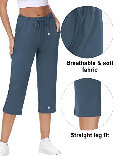 Women's Cropped Capri Pant Pull On Workout Drawstring Summer Capri Pants With Pockets Ladies Lightweight Yoga Capri/Ankle Pant (2Pack-Black And Navy, Xl) #TOP4