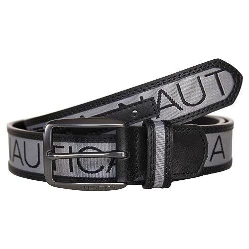 Nautica Men's Signature Leather and Canvas Belt | Ribbon Detail | Flag Design | Classic | Casual | Metal Buckle3