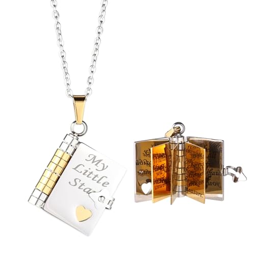 Sinbana Collar con el Libro Mi Pequeña Estrella, Ajustable Collar de Libro para Hijas Colgante Dije Hijas Joyería con Significado para Padres Ideal Como Regalo o Cumpleaños