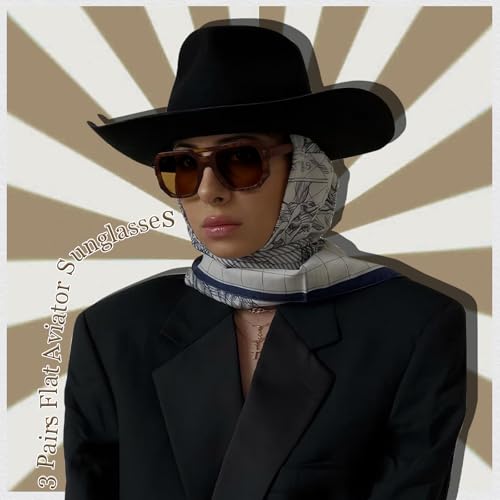 Image of LOHO MAGICA Rectangle Aviator Sunglasses, Retro Sunglasses for Women Men, Trendy Flat Frame Vintage 70s Sun Glasses
