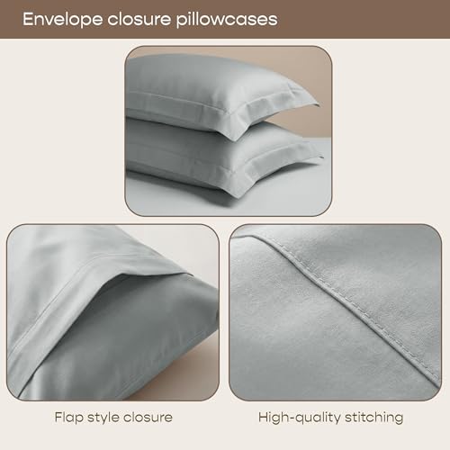Image of SleepyCat 300TC Sateen Fitted Sheets with 1 Pillowcase | 100% Cotton Bedsheet | Buttery Soft Feel | 360 Elastic Grip | Side Pockets for Phone, Keys & Books | Denim, Single Size, 72x36 Inch