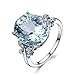 ANAZOZ Anello Oro Bianco 18 Kt Donna,Argento Chiaro Blu Anelli Fidanzamento Donna Solitario Ovale con Farfalla Blu Acquamarina 4.35ct Diamante Bianco 0.14ct Misura dell'Anello 21
