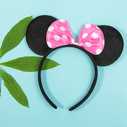 Chuangqi CHQ-12P Mouse Ears Solid Black And Pink Bow Headband thumb #3