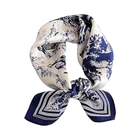 JERLA 100% Mulberry Silk Neck Scarf 21"x21" Small Square Scarfs for Women handbag scarf Gift Packed (Blue navy forest) Cover