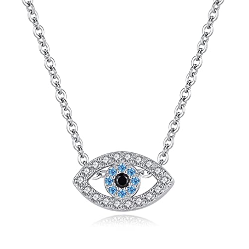 Collier œil bleu turc argent 925 femme choker strass porte-bonheur