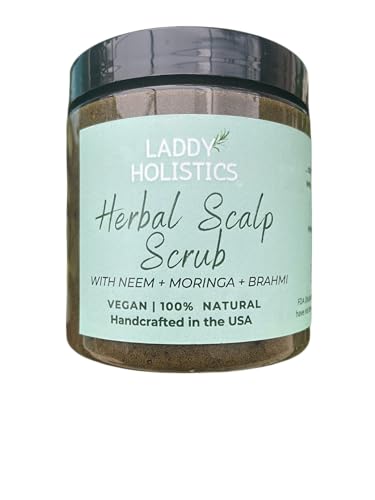 Exfoliating Scalp Scrub with Neem, Moringa, Aloe Vera, Rosemary, Peppermint, Fenugreek, Brahmi, Jojoba Oil and Vitamin E Oil - Laddy Holistics