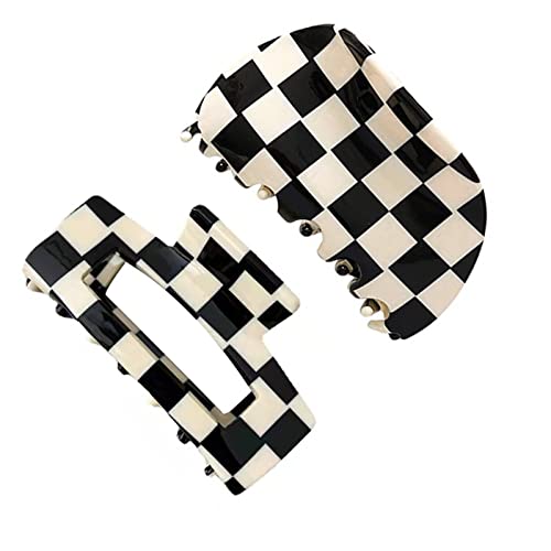 Jucasuy 2Packs Hair Claw Clips Vintage Black/White Checker Hair Clips Banana Barrettes Acrylic Jaw Clips 2 Count (Pack of 1)