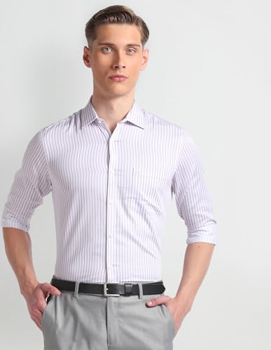 Image of Arrow Men Slim fit Cotton Striped Long Sleeves Cutaway Collar Shirt