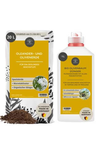 SPARSET Olivenbaum Erde & Oleander Erde 20 L + 1 L Olivenbaum Dünger 100% Schnelldünger Flüssigdünger - Olivenbaumerde - Olivenbaumdünger - Dünger Olivenbaum Kübel Cover