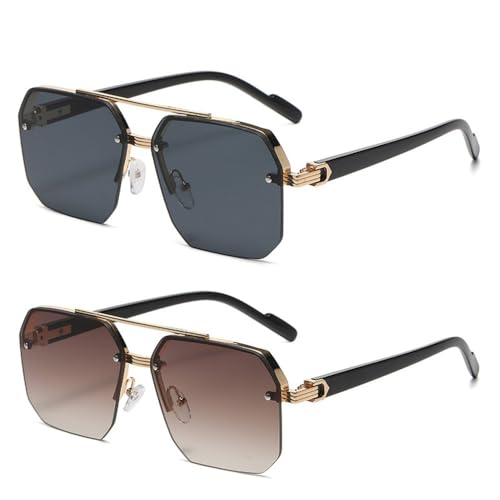 JWMSXYQR Cycling Men Metal Sunglasses Half Frame Rice Nails Casual