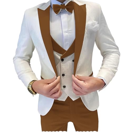 Mens Jacquard Suit 3 Pieces Slim Fit Suits Business Suit for Men Jacket Vest Pants for Wedding Groomsman Tuxedo
