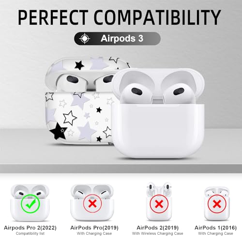 Image of Compatible with Airpods 3rd Generation Case with Lanyard,Airpods Case Portable & Shockproof for Women Men,Black and White Five-Pointed Star