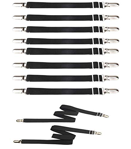 Deux lots de tendeurs de draps élastique réglable avec pinces en métal pour 2 draps plats ou fines couettes Noir Cover